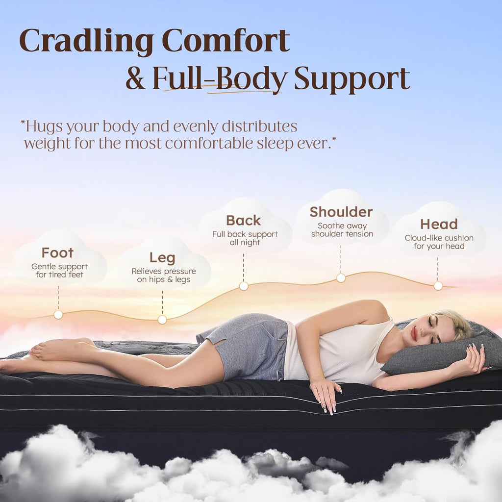 Queen Size Memory Foam Mattress Topper - 4 Inch Cooling Dual Layer with 2" Gel Memory Foam & 2" Thick 1500 GSM Pillow Top, Breathable Mattress Pad Cover Medium Firm Support for Back (Black)