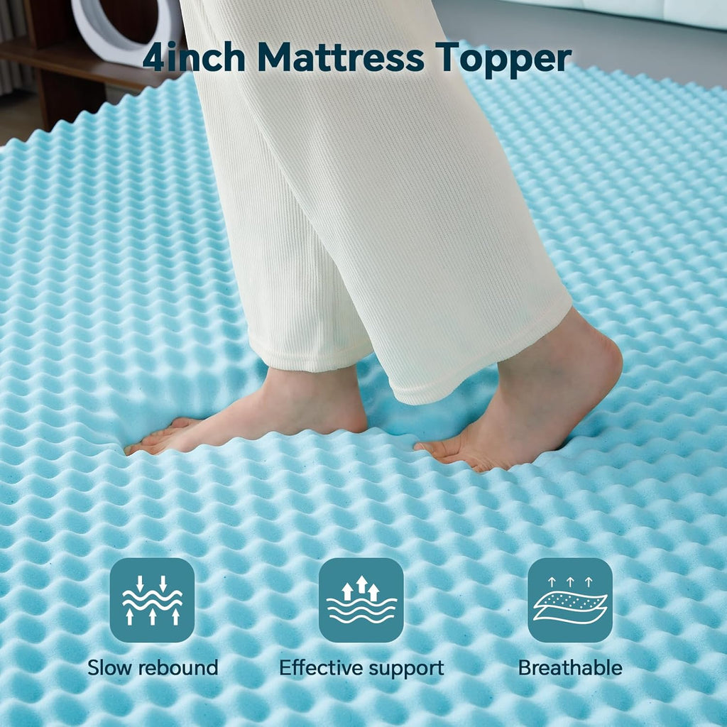 Firm Memory Foam Mattress Topper Queen Size - Dual Layer 3 Inch Cooling Gel Memory Pad and 1 Inch Pillow Top Mattress Cover for Back Pain - 60" x 80" x 4"
