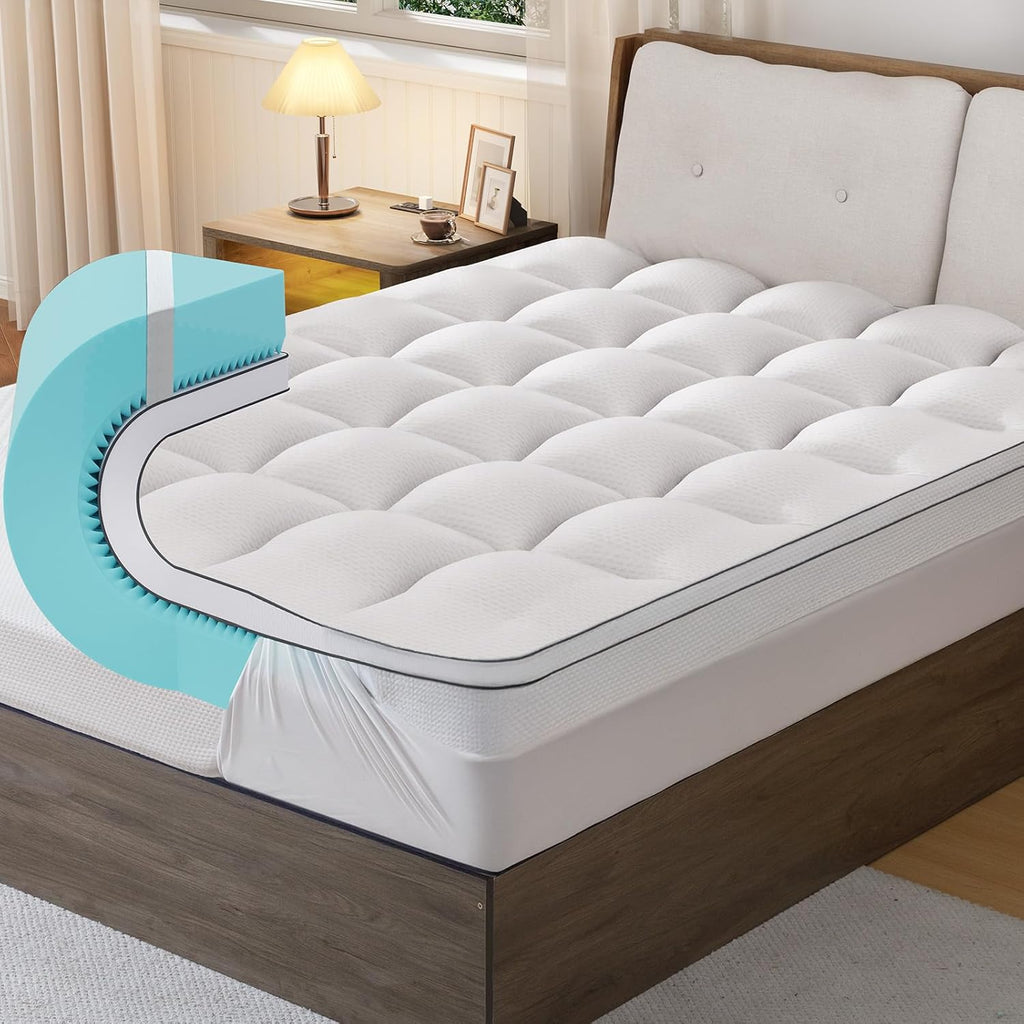 Firm Memory Foam Mattress Topper Queen Size - Dual Layer 3 Inch Cooling Gel Memory Pad and 1 Inch Pillow Top Mattress Cover for Back Pain - 60" x 80" x 4"
