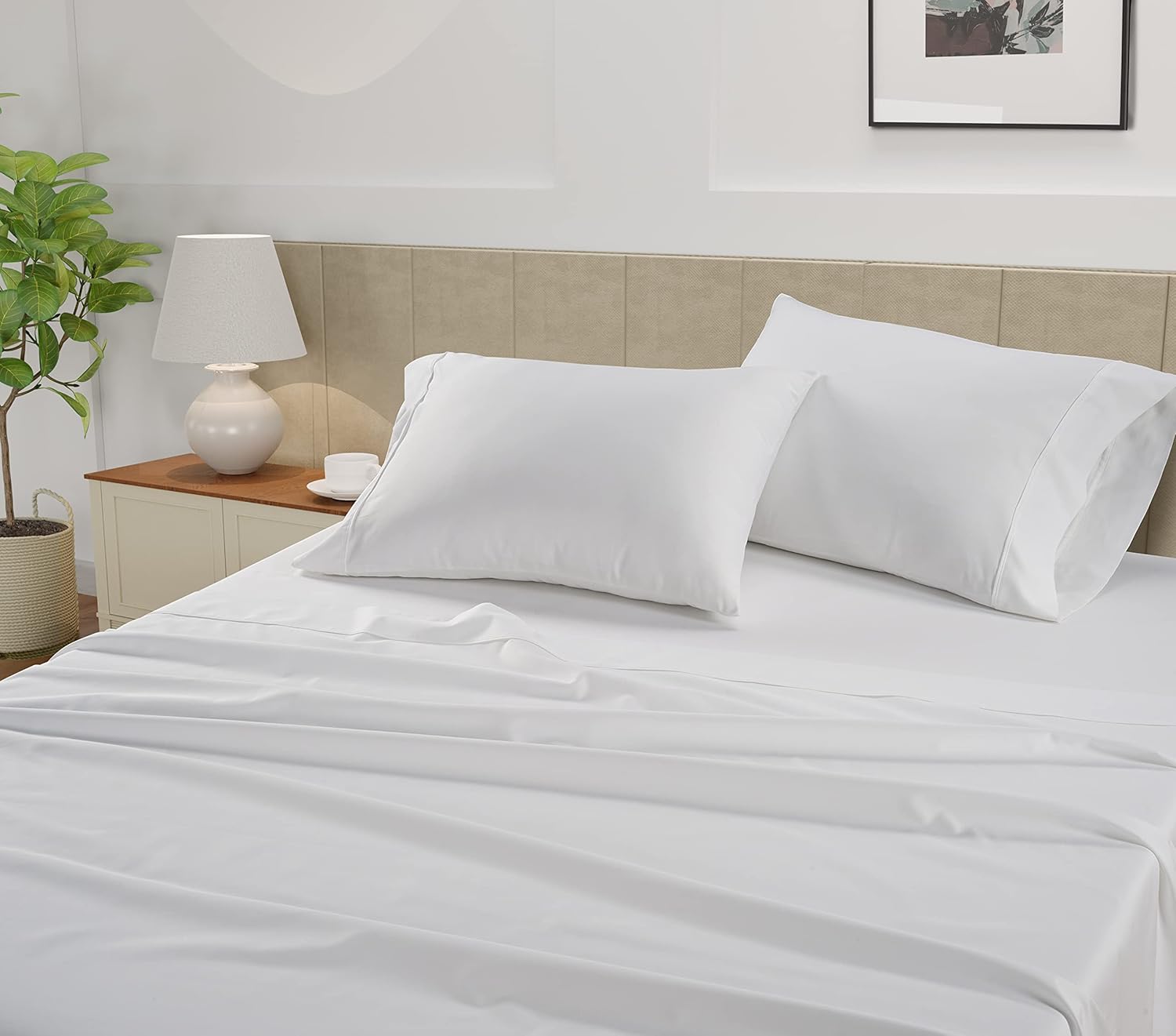LANE LINEN Queen Sheet Set - 450 Thread Count Premium Soft Long Staple 100% Cotton Sheets, Hotel Luxury Sateen Silky Finish, Snug Fit 15" Deep Pocket, Low Pill, Machine Washable - White Sheets