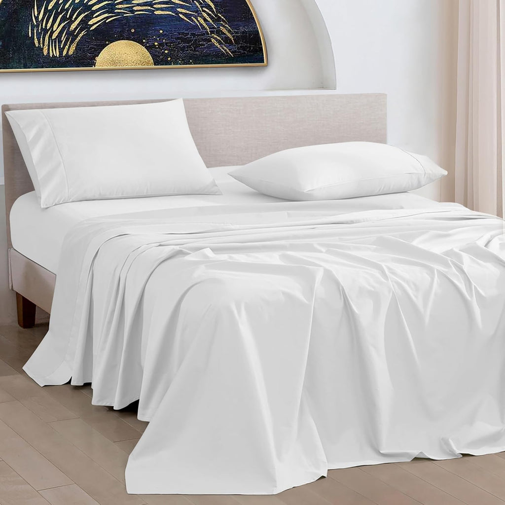 THREAD SPREAD 100% Egyptian Cotton Sheets California King Size - 1200 Thread Count Cal King Size Sheets Set, 4 PC Luxury Bedsheet (White), Soft, Cooling, 17" Deep Pocket Sateen Weave Bedsheet Set