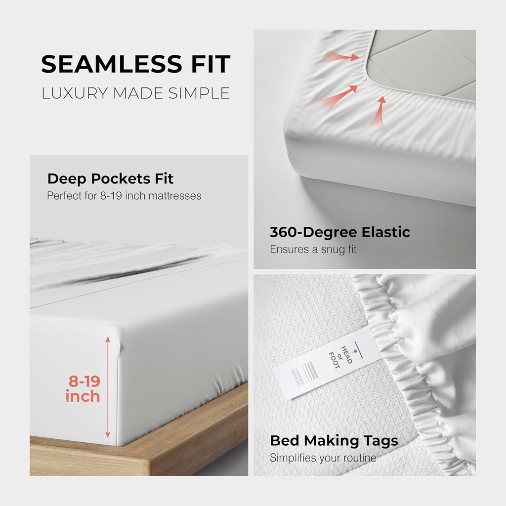 THREAD SPREAD 100% Egyptian Cotton Sheets California King Size - 1200 Thread Count Cal King Size Sheets Set, 4 PC Luxury Bedsheet (White), Soft, Cooling, 17" Deep Pocket Sateen Weave Bedsheet Set