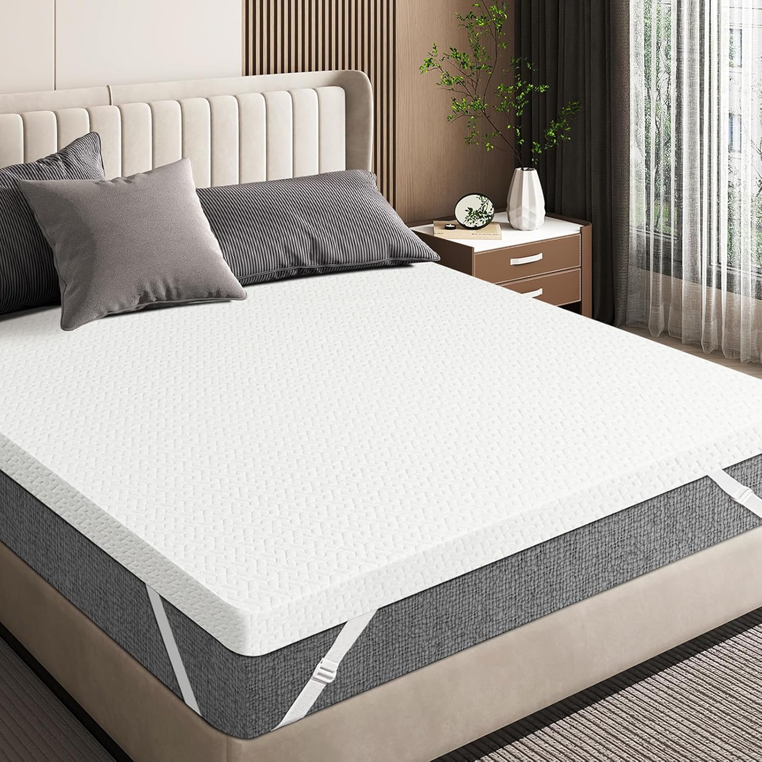 3 Inch Gel Memory Foam Mattress Topper Queen, Cooling Mattress Topper with Removable & Washable Bamboo Cover, CertiPUR-US Certified